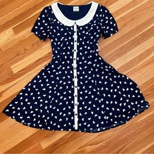 Unique Vintage Dancing Days by Banned Apparel Skater Dress Navy Hearts | size M